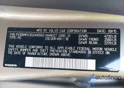 2016 Volvo S60 T5 Drive-E Premier z USA, uszkodzony, nr VIN YV126MFK2G2400562